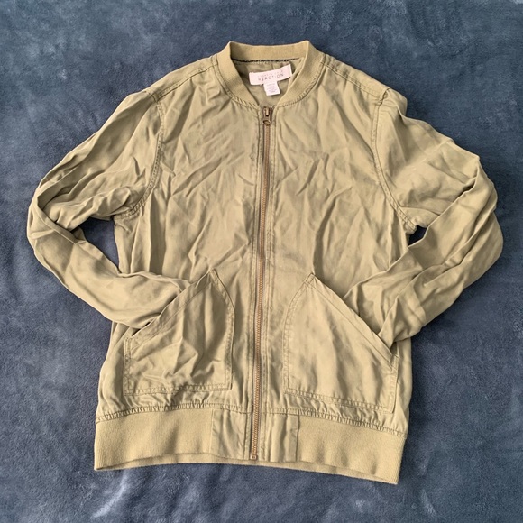Olive Green Zip Up Bomber Jacket - Picture 2 of 5